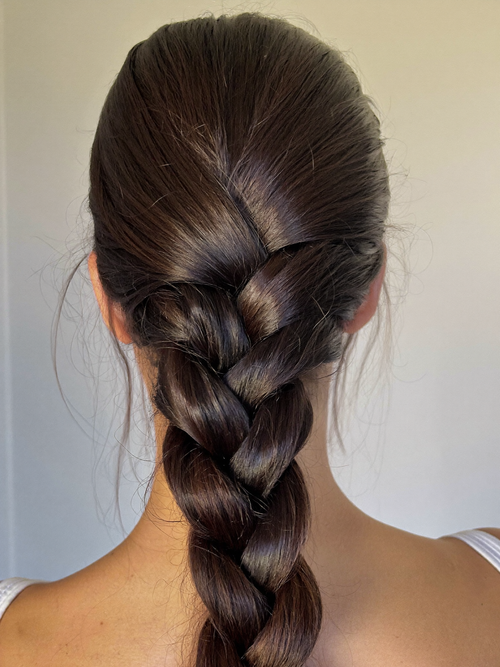 Healthy dark braided hair from behind