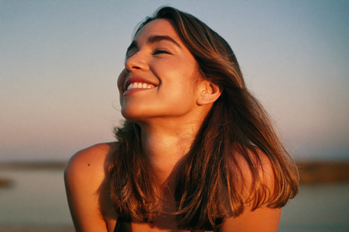 Healthy hair in golden hour light